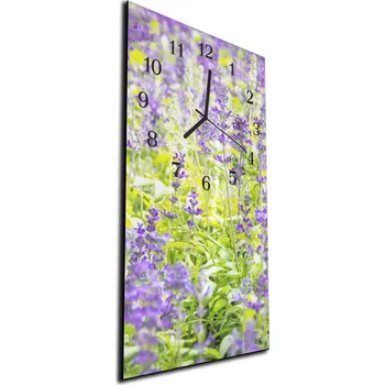 Hodiny Glasdekor Nástěnné hodiny fialové luční květy 30x60cm Materiál: plexi