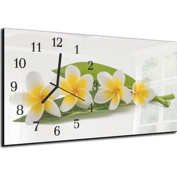 Hodiny Glasdekor Nástěnné hodiny bílo žlutý květ v listu 30x60cm Materiál: plexi
