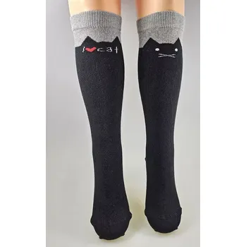 Dámské oblečení Dívčí podkolenky I love cat - 27-29 / černá