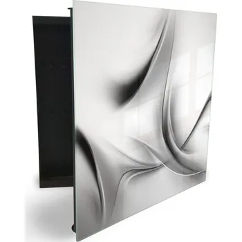 Skříňka na klíč Glasdekor skříňka na klíče - abstraktní šedo černá vlna Otevírání: Levé, Barva skříňky: Bílá