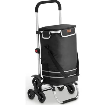 Nákupní vozík 3 v 1 na schody - objem 56 l, černý