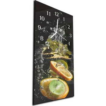 Hodiny Glasdekor Nástěnné hodiny plátky pomeranč, kiwi na černém 30x60cm Materiál: plexi