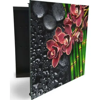 Skříňka na klíč Glasdekor skříňka na klíče - orchidej, černý kámen a bambus Otevírání: Levé, Barva skříňky: Bílá