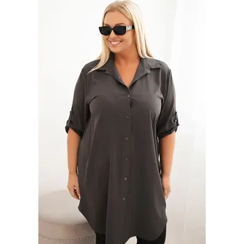 Dámská halenka Kesi Dámské košilové šaty Plus Size s delším zadním dílem a ohrnovacími rukávy tmavě mátová Barva: Šedá - tmavě, Velikost: UNI