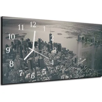 Hodiny Glasdekor Nástěnné hodiny 30x60cm pohled na město černobílé Materiál: plexi