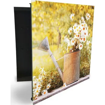 Skříňka na klíč Glasdekor skříňka na klíče - bílé kopretiny a konev Otevírání: Levé, Barva skříňky: Bílá