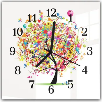 Hodiny Glasdekor Nástěnné hodiny 30x30cm veselý barevný strom s balónky Materiál: plexi