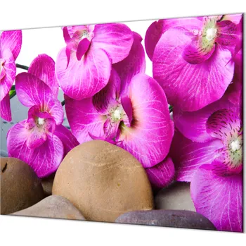 Příslušenství pro sporák Glasdekor Ochranná deska květy orchideje a hnědý kámen Rozměr V/Š: 40x40 cm, Lepení na zeď: Bez lepení na zeď