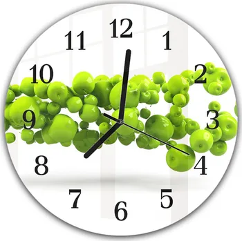 Hodiny Glasdekor Nástěnné hodiny kulaté pr.30cm ovoce zelené jablka bílé pozadí Materiál: plexi