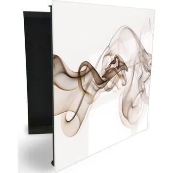 Skříňka na klíč Glasdekor skříňka na klíče - hnědý kouř na bílém Otevírání: Levé, Barva skříňky: Bílá