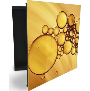 Skříňka na klíč Glasdekor skříňka na klíče - zlaté bubliny abstrakce Otevírání: Levé, Barva skříňky: Bílá