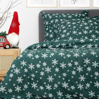 Povlečení Ložní souprava SNOFLOCK zelená s vločkami XM22 986165