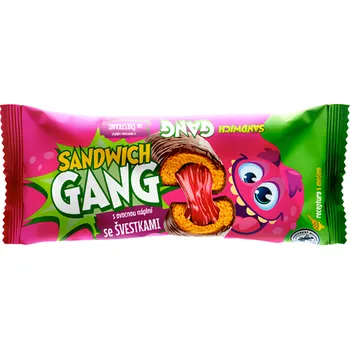 Marila Sandwich Gang s ovocnou náplní se švestkami v tmavé polevě 40g