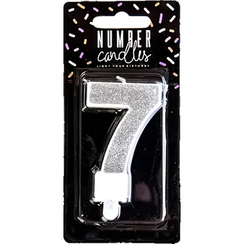 Svíčka PartyDeco Svíčka číslice "7" stříbrná 7cm