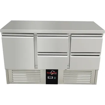 Lednice DASgastro Chladící stůl - 1,37 x 0,7 m - s 1 dveřmi a 4 šuplíky vpravo