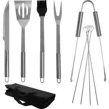 Příslušenství pro gril Ocelová sada grilovacího náčiní v pouzdře, 10 dílů