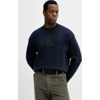 Pánský svetr Svetr s příměsí kašmíru Calvin Klein Jeans pánský, tmavomodrá barva, LV04RD305G 59X, vel. XS