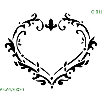 Plastová šablona pro malování - Srdce a věnečky - Ornamentové srdce (Q011) - 30 x 30 cm , Lepící fólie