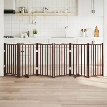 klec pro psa vidaXL Zábrana pro psy s dvířky skládací 6 panelů 300 cm [352287] Barva: hnědý dub