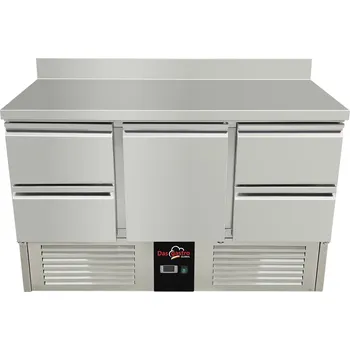 DASgastro Chladící stůl / přípravný stůl 1,37 mx 0,7 m - se 1 dveřmi uprostřed a 4 šuplíky
