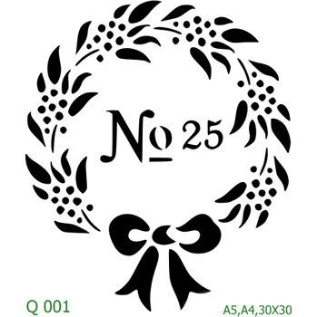 Plastová šablona pro malování - Srdce a věnečky - Věnec s číslem (Q001) - 30 x 30 cm , Nelepící folie