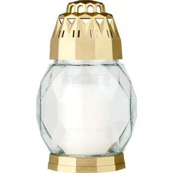 Smuteční dekorace Hřbitovní lucerna skleněná Diamant zlatá 180 x 110 mm