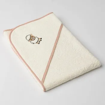 VEBA Dětská osuška s kapucí smetanová s výšivkou huňatý beránek Varianta: 100x100cm