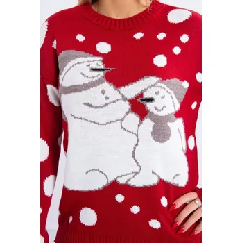 Dámská mikina Vánoční svetr se sněhuláky - červená - Univerzální