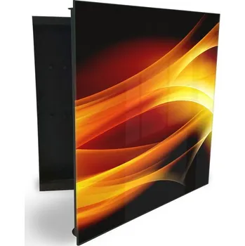 Skříňka na klíč Glasdekor skříňka na klíče - zlato žlutá abstraktní vlna Otevírání: Pravé, Barva skříňky: Bílá