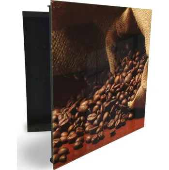 Skříňka na klíč Glasdekor skříňka na klíče - rozsypaná káva z pytle na stůl Otevírání: Pravé, Barva skříňky: Černá