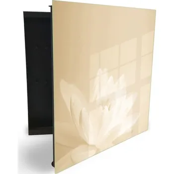 Skříňka na klíč Glasdekor skříňka na klíče - bílý květ leknínu na béžovém pozadí Otevírání: Pravé, Barva skříňky: Černá