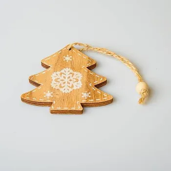 Vánoční dekorace Závěs dřevo stromek s vločk.7cm 82353
