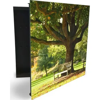 Skříňka na klíč Glasdekor skříňka na klíče - strom v parku a lavička Otevírání: Pravé, Barva skříňky: Bílá