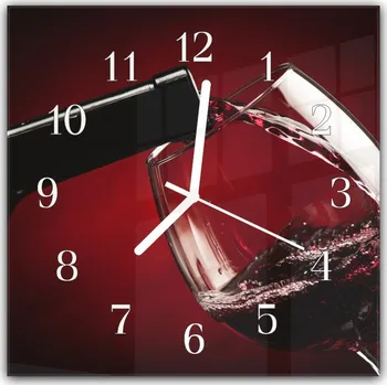 Hodiny Glasdekor Nástěnné hodiny 30x30cm láhev a sklenice červené víno Materiál: plexi