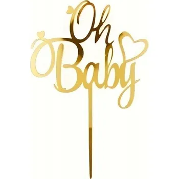 Obraz Id_5188 ZLATÝ TOPPER Z AKRYLOVÉHO ZRCADLA OH BABY SHOWER GIRL BOY KŘEST MIMINKO
