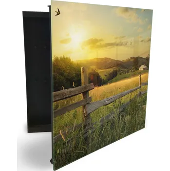 Skříňka na klíč Glasdekor skříňka na klíče - letní louka při východu slunce Otevírání: Levé, Barva skříňky: Bílá