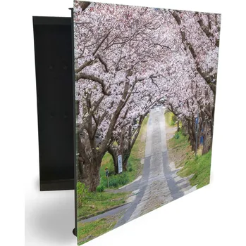 Skříňka na klíč Glasdekor skříňka na klíče - rozkvetlé stromy alej Otevírání: Levé, Barva skříňky: Bílá