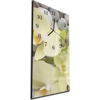 Hodiny Glasdekor Nástěnné hodiny žlutá orchidej a kameny 30x60cm Materiál: plexi