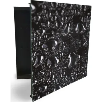 Skříňka na klíč Glasdekor skříňka na klíče - kapky vody na lesklém černém povrchu Otevírání: Pravé, Barva skříňky: Černá