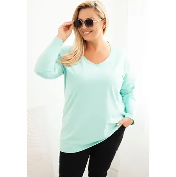 Kesi Dámská blůza Plus Size s výstřihem do V a dlouhým rukávem růžová Barva: Tyrkysová, Velikost: 2XL/3XL