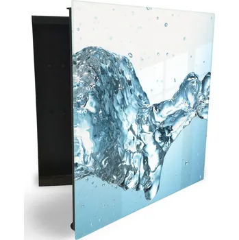 Skříňka na klíč Glasdekor skříňka na klíče - vlna vody s kapkami na bílém podkladu Otevírání: Pravé, Barva skříňky: Bílá