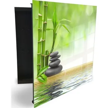 Skříňka na klíč Glasdekor skříňka na klíče - bambus a kámen nad hladinou Otevírání: Levé, Barva skříňky: Bílá