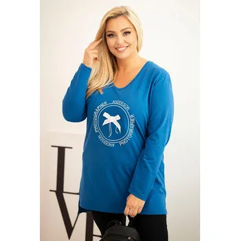 Kesi Dámská halenka s delším zadním dílem a potiskem Barva: Fialová, Velikost: 4XL