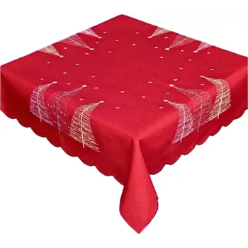 ubrus Vánoční ubrus Moderní stromečky červený kulatý 85 cm