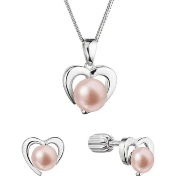 Šperk Perlová souprava srdíčka s růžovou říční perlou 29060.3B pink