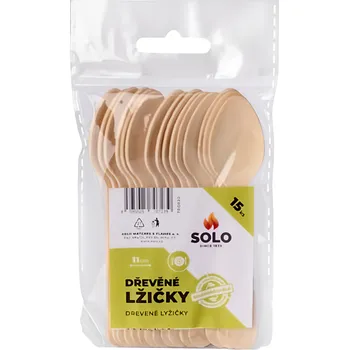 Příbor SOLO Lžičky dřevěné 11 cm 15ks