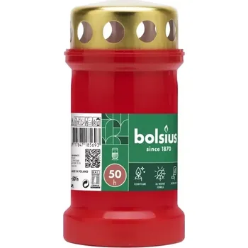 Svíčka Hřbitovní svíčka s víčkem BOLSIUS červená 50 hod (výška 133 mm, šířka 67 mm)