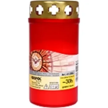 Svíčka Hřbitovní svíčka s víčkem červená 30 hod (výška 125 mm, šířka 60 mm)