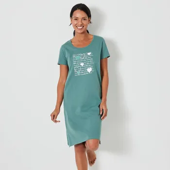 Dámská noční košile Krátká noční košile s krátkými rukávy a potiskem srdcí khaki 56