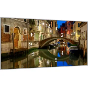 Hodiny Glasdekor Nástěnné hodiny 30x60cm noční Benátky kanál Materiál: plexi